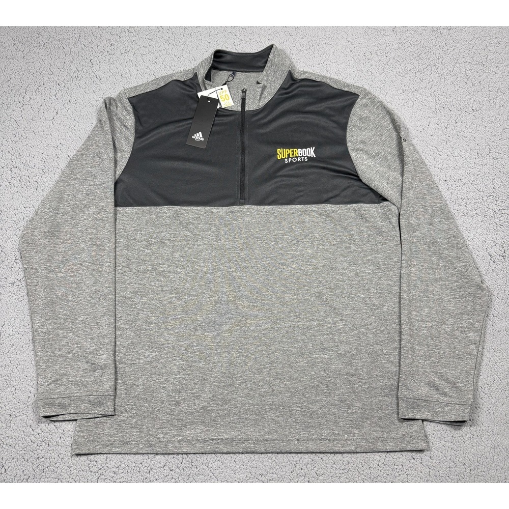 NWT Adidas Pullover Mens L Gray 1/4 Zip Long Sleeve SuperBook Sports Athletic